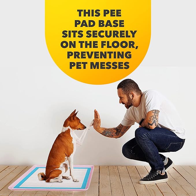 Skywin TidyFriend Dog Pee Pad Holder Tray - Fits Up to 24” x 24” Pee Pad Holder for Dogs - Stable Grip, Raised Edges, Quick-Wipe Silicone Surface Dog Pad Holder for Indoor Flooring Protection (Rose)
