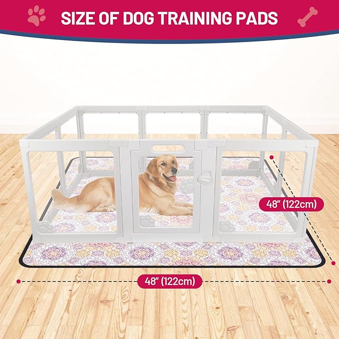 Washable Dog Pee Pads, 48"x48" Reusable Absorbent Dog Pads, Washable, Waterproof & Non-Slip Puppy Pads for Potty Training, Crate, Playpen, Whelping, Mandala Floral Pattern (Pack of 2)