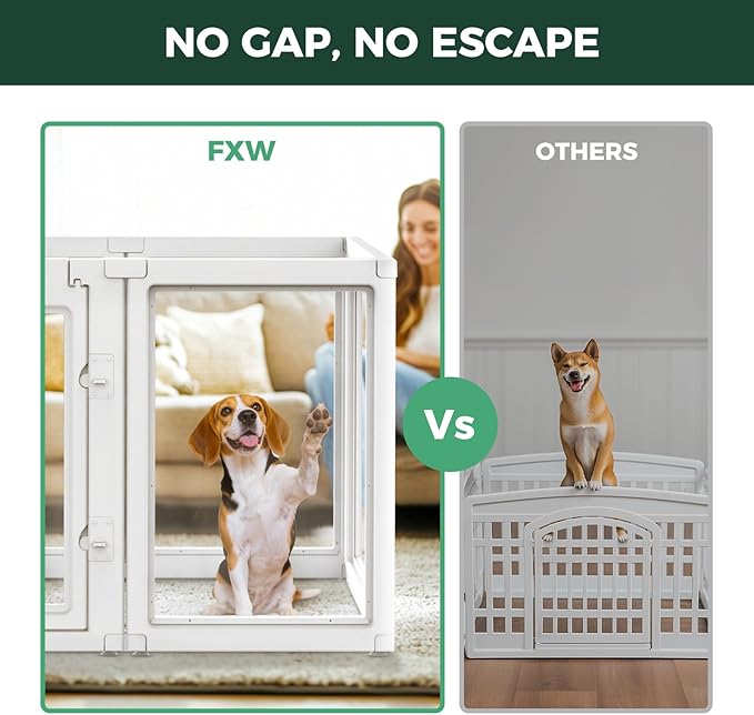 FXW AuraSpace Acrylic Indoor Dog Playpen for Medium Dogs, 35 Inch, 16 Panels, White