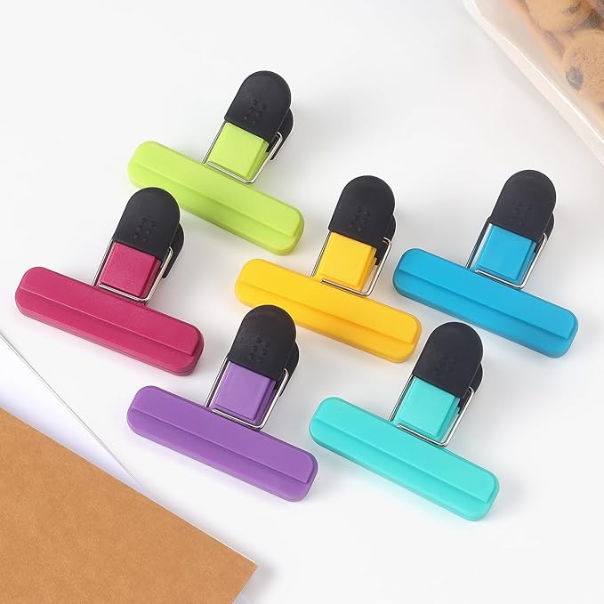Tamaki 6 Pack Bag Clips, Food Clips, Chip Bag Clip Plastic Heavy Duty Seal Grip, 3 x 2.5 Inch, Assorted Color
