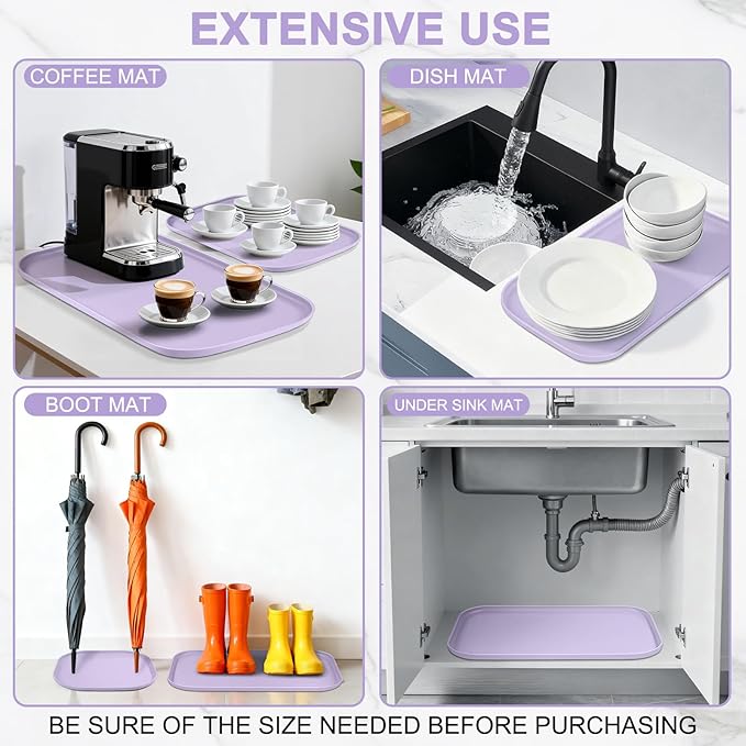 SMILOOL Silicone Pet Feeding Mat with Raised Edge for Food and Water, Dog Bowl Mats, Cat Bowls Placemat with High Lip for Floor Waterproof, Rubber Tray for Cats and Dogs 12 x 12 x 0.7 Light Purple