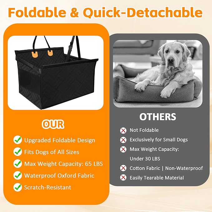 HNCPSY Large Dog Car Seat, Back Seat Extender for Dogs UP to 65LB, 1 Piece Hard Bottom Car Seat Cover for Dogs Waterproof Dog Seat Cover for Cars,SUV & Truck