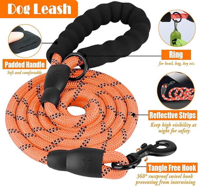 No Pull Dog Harness, Collar & Leash Set | Includes Dog Seat Belt, Collapsible Bowls & Poop Bag Dispenser. Ideal for Training, Walking, Hiking. Fits Small to Large Dogs(Orange-L)