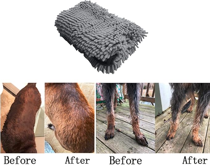 Furfox Absorbent Dog Towel, Microfiber Quick Drying Towel Machine Washable with Hand Pockets - Medium Large Dog 35 x 15'