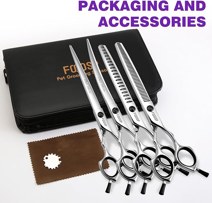 Dog Grooming Scissors Kit 7.5 in Professional Curved Thinning Straight Chunker Shears Grooming Big Dogs Poodle Pet Japan 440C Stainless Steel(7.5'',Kit)