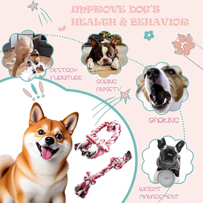 Cdyzqikm 2-Pack Dog Rope Toy Durable Cotton Dog Chew Toys for Aggressive Chewers Interactive Tug of War and Teeth Cleaning for Small to Medium Breed Pets(Pink, Medium)