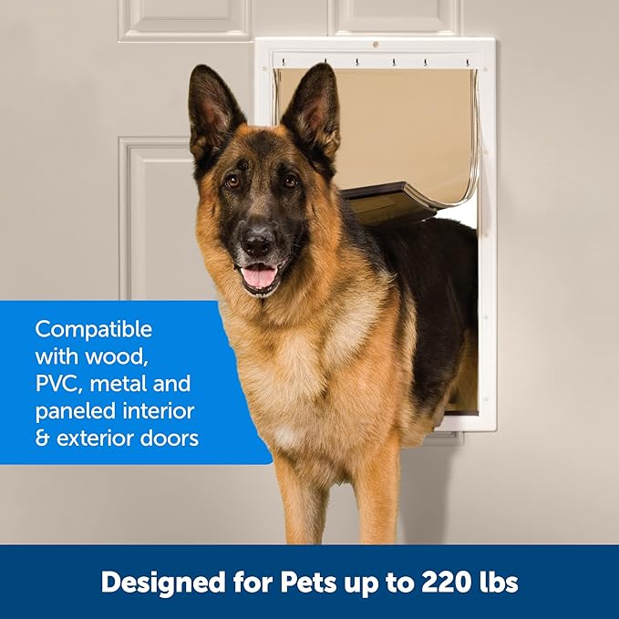 PetSafe Plastic Pet Door - Easy Install for Wood, PVC Metal & Paneled Doors - Rust-Free Plastic Frame - Flap Dimensions 13 3/4" W x 23 3/4" H - for Extra Large Dogs Weighing Up to 220 lb