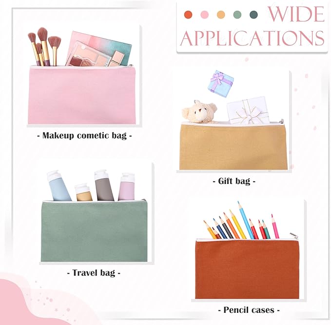 Reginary 10 Pcs Valentines Canvas Makeup Bags Bulk for Women Travel Toiletry Cosmetics Bags Blank DIY Pencil Pouch, Gift for Valentines Patrick's Day Wedding Bridal Shower Coworker(Boho Color)