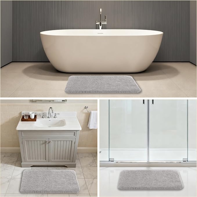 Light Gray Bathroom Rugs 20"x32" - Soft Plush Bath Mat, Non Slip Absorbent Microfiber Bathroom Rug, Machine Washable Floor Mat - Perfect for Vanity, Sink or Bathtub Area