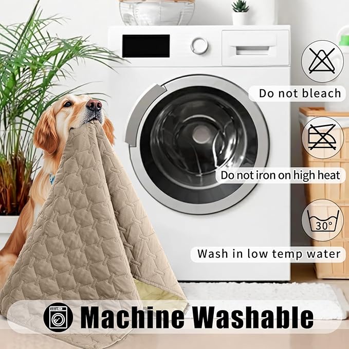 Smiry Waterproof Dog Bed Cover Blanket, Soft Reversible Pet Blanket, Washable Leakproof Cats Dogs Couch Cover for Sofa, Couch, Furniture, Plaid (52x82 Inch, Taupe/Beige)