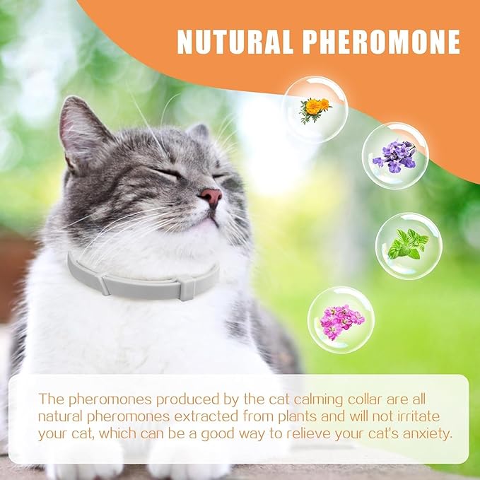 6 Pack Calming Collar for Cats, Adjustable Pheromones Cat Diffuser Pet Diffuser Anxiety Relief for Pet, 60 Day Long-Term Effect