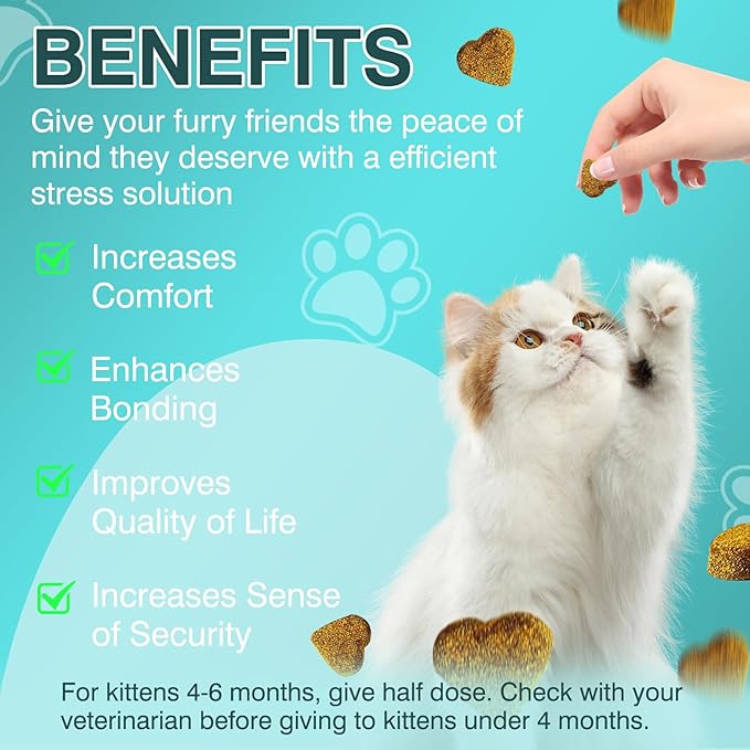 Cat Calming Treats, 140 Soft Chews to Relieve Anxiety, Stress & Prevent Bites, Perfect for Travel & Veterinary Visits, Soothing Calming Care for Indoor Cats Chicken Flavor 7.41 OZ