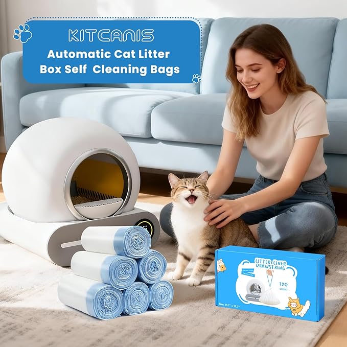 120count Cat Litter Box Liner Automatic Litter Box for Cat Polyethylene Compatible with MeoWant MW-SC01/MW-SC02 1.5 Mil Heavy Disposable Scent Free 22lb Load, 17.7 x 19.68 in