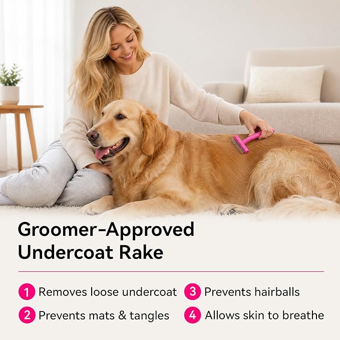 aumuca Undercoat Rake for Dogs & Cats – Deshedder & Grooming Brush – Dog Brush & Cat Brush for Long or Short Hair – Dematting Comb for Matted Fur, Kitten, Puppy, Rabbit, Horse