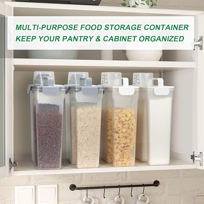 TBMax 2 Pack Cat Dog Food Storage Containers 10 to 14 Lbs, Portable Travel Pet Container Dispenser with Easy-Pouring Spout & Cup, Airtight Bird Seed Container Dog Treat Storage Bin -White