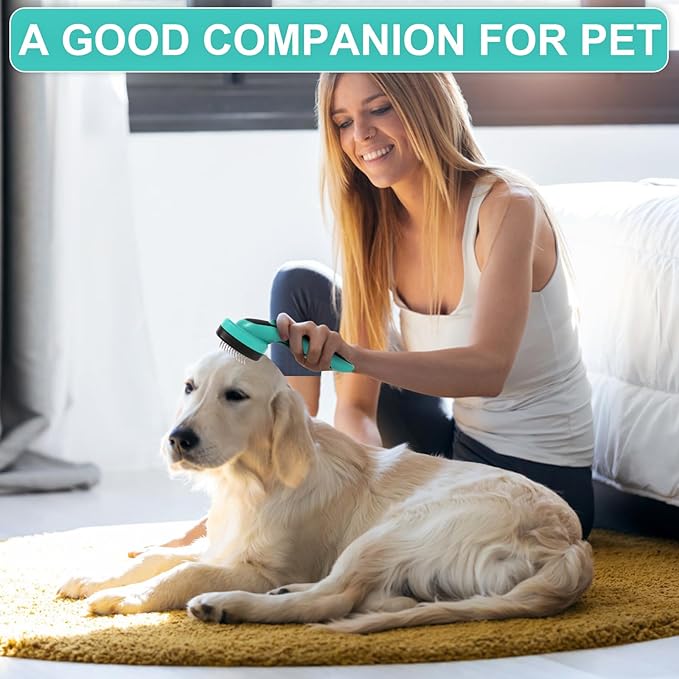 Self Cleaning Slicker Brush for Dog and Cat - Skin Friendly Shedding & Grooming Tool for Long and Short Haired Pets,Easy Clean Retractable Bristles,Green