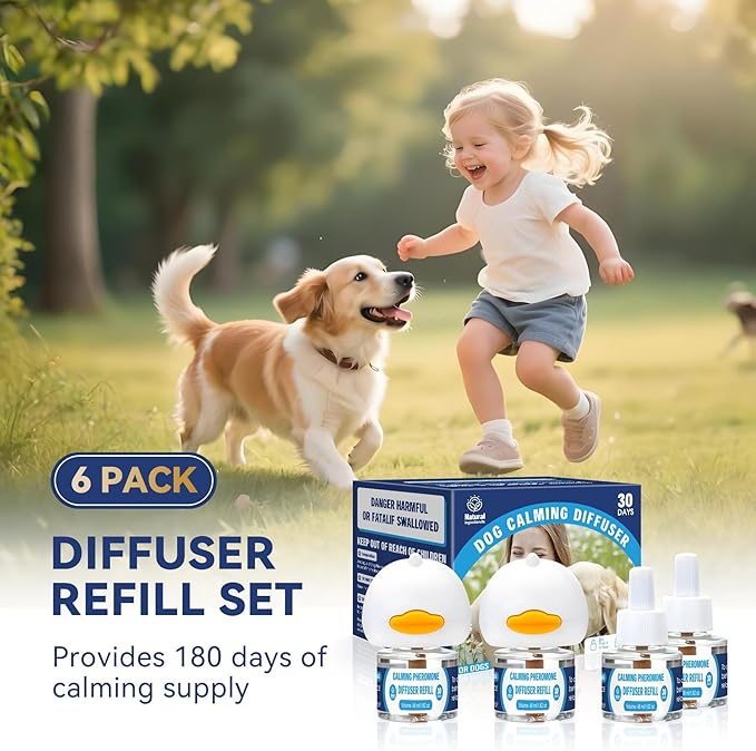 Dog Calming Pheromones Diffuser: 6-in-1 Kit Appeasing Pheromone Diffuser to Calm (2 Plugin+4x48ml Refills) for Comfort Reduces Stress Anxiety, Long-Lasting Appeasing Pheromone for Pet Dog Cat (6in1)