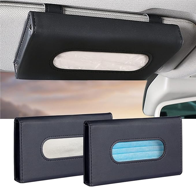 4Pack Car Tissue Holder, Sun Visor Napkin Holder, Premium PU Leather, Car Mask Holder for Sun Visor Vehicle, with Tissue Refill, Black