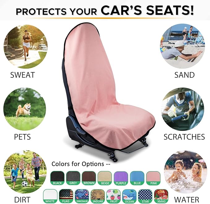 Waterproof Sweating Car Seat Cover for Post Gym Workout, Running, Swimming, Beach and Hiking, Universal Fit Non-Slip Bucket Seat Protector for Cars SUV Trucks, Machine Washable (Pink)