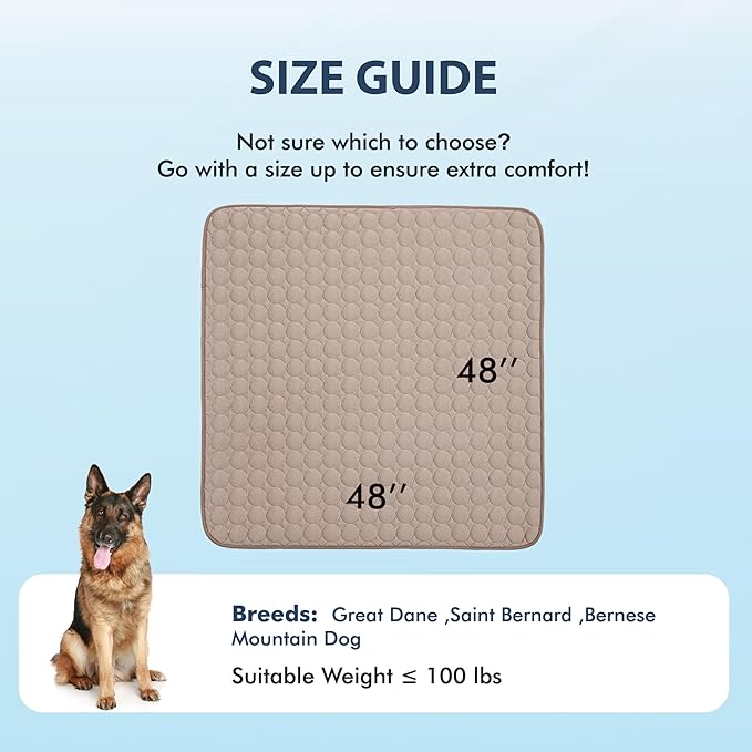 MICROCOSMOS Summer Cooling Mat & Sleeping Pad- Water Absorption Top, Materials Safe, Easy Carry, EZ Clean. Keep Cooling for Pets, Kids and Adults.(Brown, 48" x48")