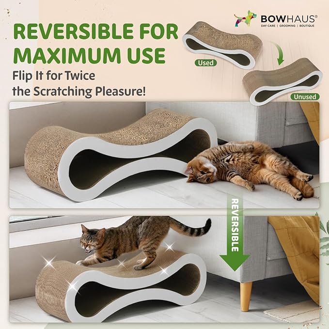 Infinity Cat Scratcher Lounger, Reversible Scratcher, Durable & Long-Lasting, Cat Cardboard Scratcher, Large Cat Scratching Pad, Scratching Board, Infinity Scratch Pad for Indoor Cats, White
