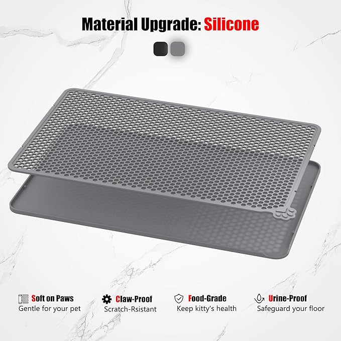 Silicone Litter Box Mat 24"x15" (Keep Floor Clean)(Easy Clean)(Anti-Crease)(Built to Last)(Non-Slip)(Double Layer Detachable)(Soft on Paws)(Claw-Proof)