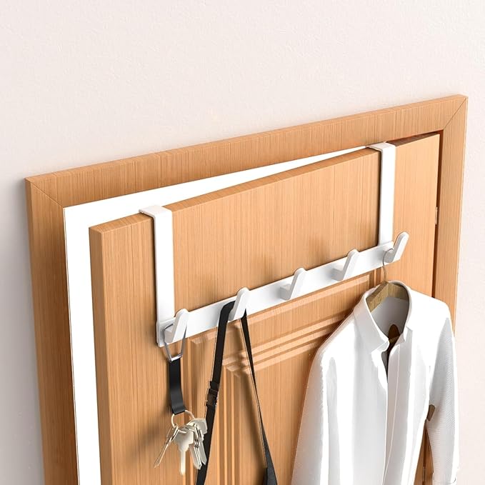 CHAUNCEY HOME Over The Door Hooks Hanger with Extended Arms, Fits 1 3/8" Doors, L7U - Coat Rack, Bathroom Accessories and Towel Organizer Holder for Coat Robe Hat - 1 Pack, Glossy White
