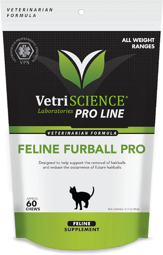 VETRISCIENCE Veterinary Strength Hairball Control for Cats - Cat Hairball & Digestion Support for Cats Skin & Coat Health Formula - Chicken Flavor - 60 Chews