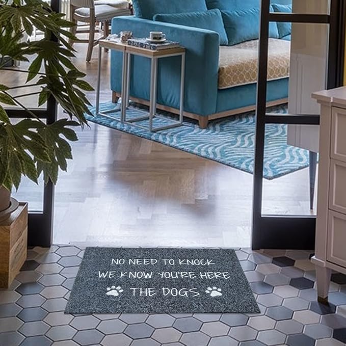 Large Welcome Mat for Front Door Doormat Rubber Non Slip Backing Funny Text Doormat Indoor Door Mat Dog Mat for Entryway Front Door Porch 24x36 Gray