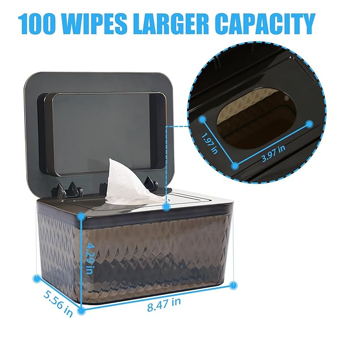 2 Pack Wet Baby Wipes Dispenser - Large Capacity Wipe Holder Seal-Designed Dust-Proof Wet Wipes Container Keep Diaper Wipes Fresh