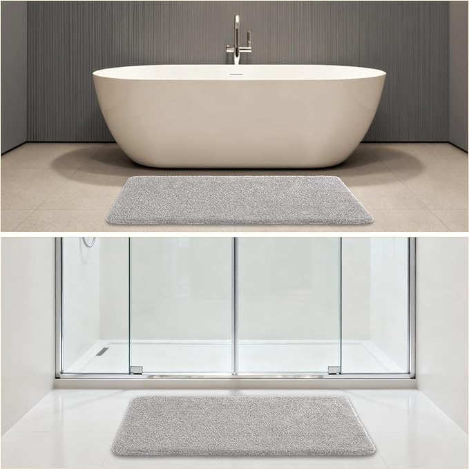 Light Gray Bathroom Rugs 24"x48" – Long Plush Non-Slip Bath Mat, Absorbent & Washable Microfiber Runner Rug – Perfect for Tub, Sink, or Washroom