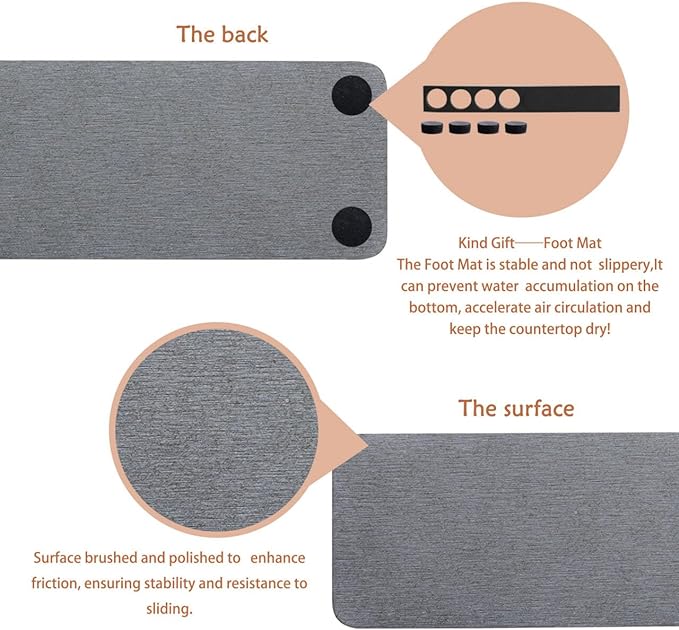 2 Pcs Water Absorbing Stone Trays, Kitchen/Bathroom Sink Soap Dish, Diatomite Tray Used for Hand Soap & Cosmetic Bottles in The Modern Home, 3.15" W x 11.8" L, Dark Gray