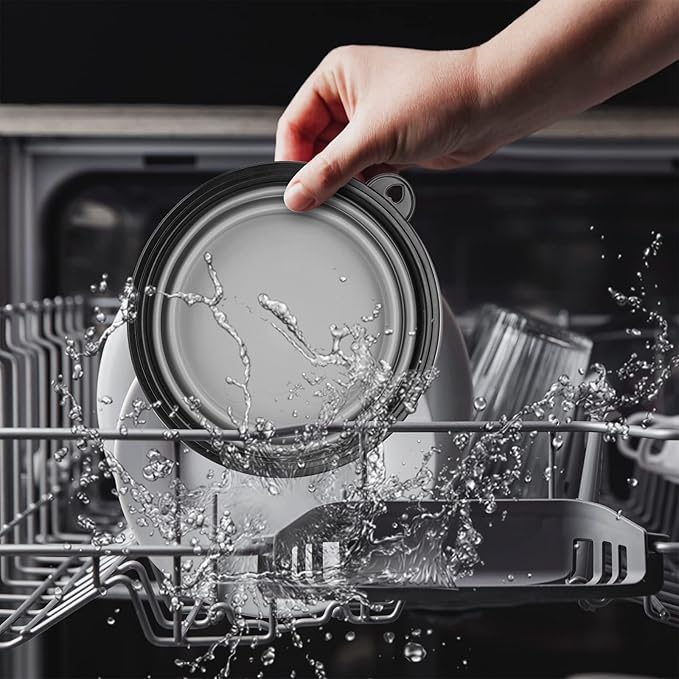 Dog Bowl Pet Collapsible Bowls, 2 Pack Collapsible Dog Water Bowls for Cats Dogs, Portable Pet Feeding Watering Dish for Walking Parking Traveling with 2 Carabiners (Large, Purple & Concrete Gray)