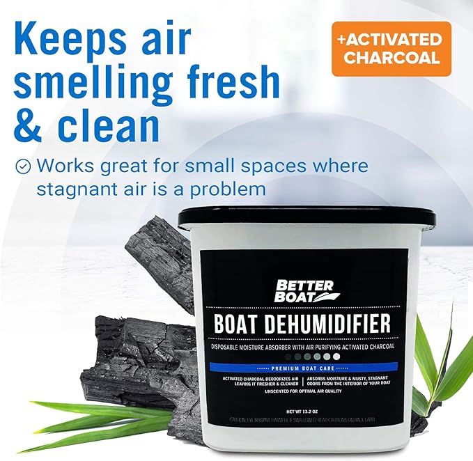 Moisture Absorber and Boat Dehumidifier, Charcoal Odor Remover for Damp Smell and Humidity, Unscented and Fragrance-Free, 4 Pack, Ideal for Basement, Closet, Home, RV, or Boating, No Refill Needed