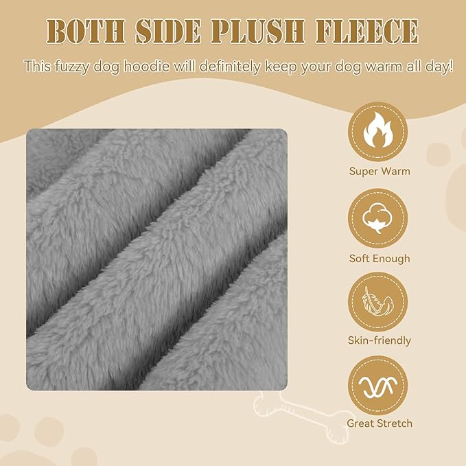 Fuzzy Dog Sweaters for Small Dogs Dog Hoodie Pet Clothes Warm Soft Cozy Coats Hooded Sweatshirt Fleece Small Pet Hoodies Sweater(Grey-XS)