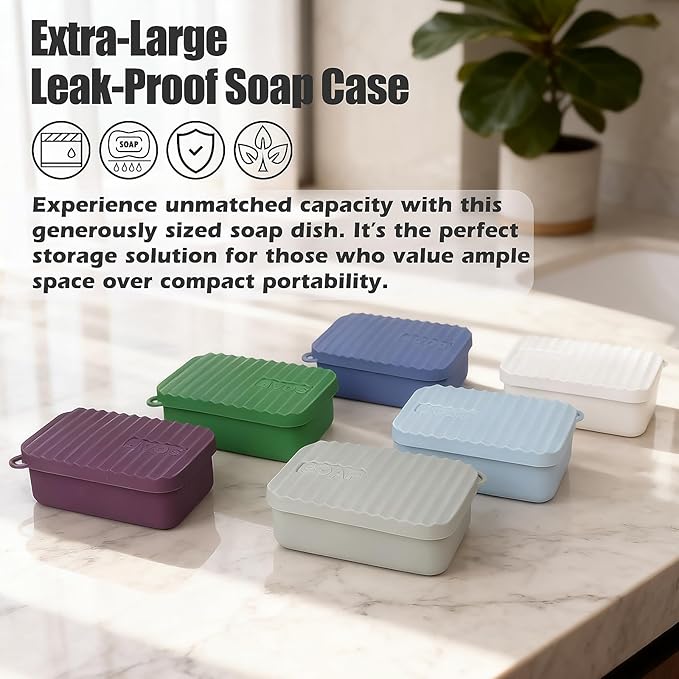 Extra Large Leak Proof Travel Soap Dish – Large Capacity, Durable, Impact-Resistant, Stain-Resistant, for Extended Trips, Camping, Outdoor Adventures or Truck Drivers (Deep Gray)