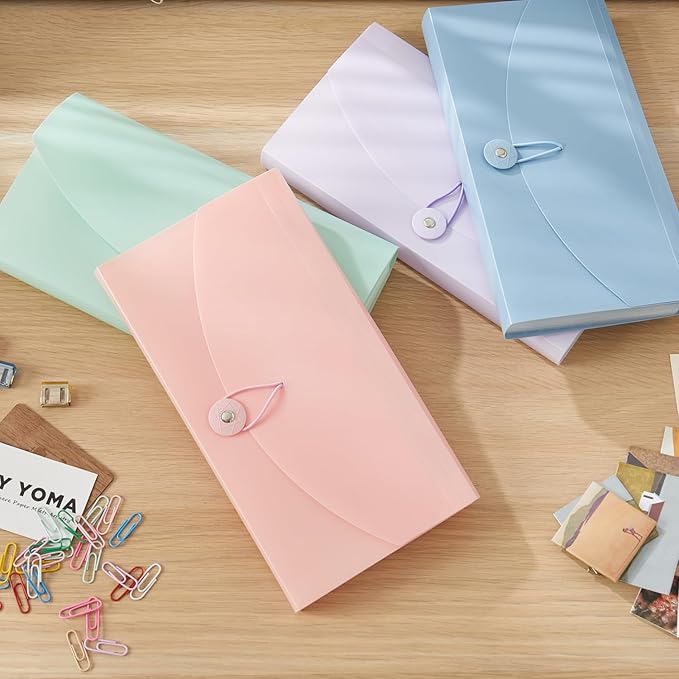 Y YOMA 8 Pack Coupon Organizer with 13 Pocket | Plastic Travel-Friendly Accordion Receipt Holder 10” x5.5” Expanding Folder for Small Bill Business Cards Tax Item Ticket, Pastel Design