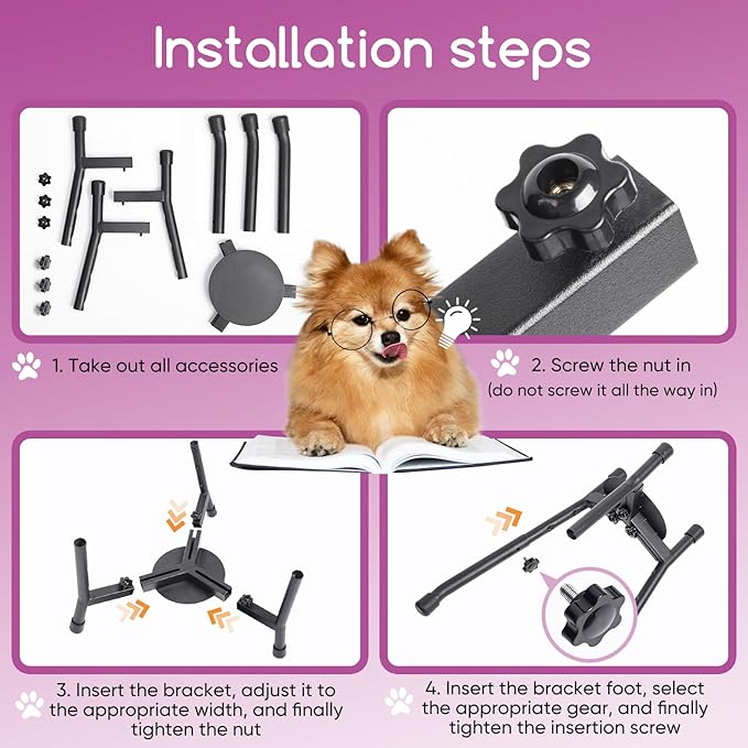 2-Pack Adjustable Elevated Dog Bowl Stands, Metal Raised Feeders for Medium & Large Dogs, 3 Heights (8.8", 10.8", 12.5"), Width 6.3"–10.2", Spill-Proof Mats, Non-Slip, Bowls Not Included