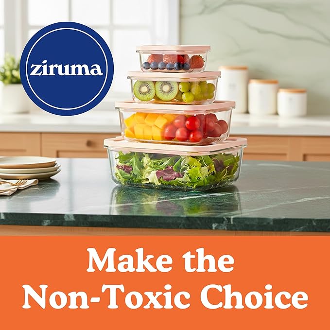 Non-Toxic 35 Oz (4.4 Cup) Glass Storage Containers with Lids โ Plastic Free Meal Prep Containers for Lunch, Airtight Food Storage, Microwave and Freezer Safe, 4 Pack - Ziruma