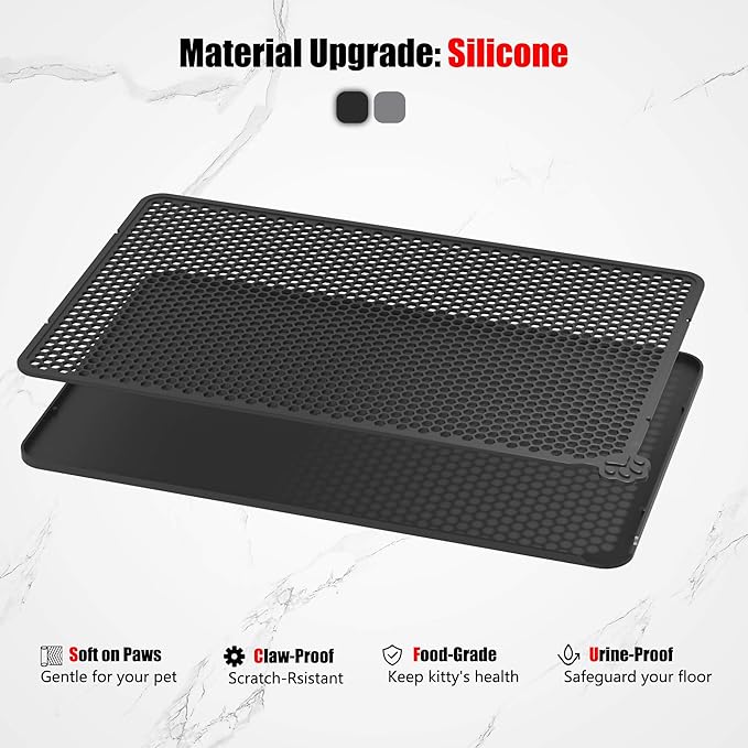 Silicone Litter Box Mat 24"x15" (Keep Floor Clean)(Easy Clean)(Anti-Crease)(Built to Last)(Non-Slip)(Double Layer Detachable)(Soft on Paws)(Claw-Proof)