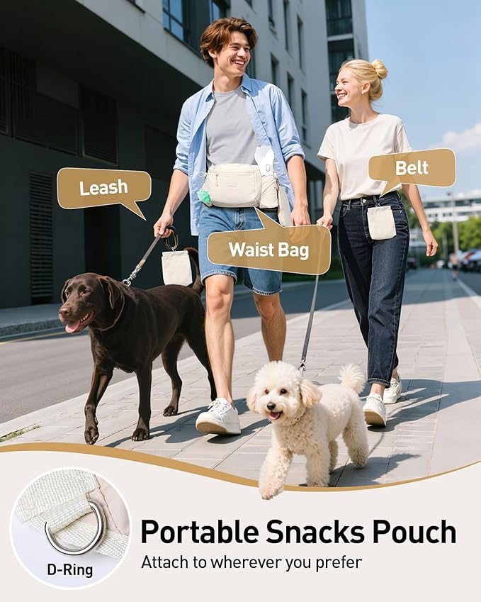 AGPTEK Dog Walking Fanny Pack, Large Capacity Dog Training Treat Pouch, Waist Bag with Removable Snack Pouch, Water Holder, Poop Bag Dispenser, Waterproof Zipper, Adjustable Strap, Beige