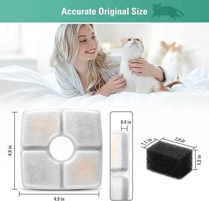 4 Pack Replacement Filters & 4 Pack Pre-filter Sponges for 84oz/2.5L Automatic Pet Fountain, BFLICROY Cat Water Fountain Filter, Triple Filtration Pet Fountain Replacement Filters