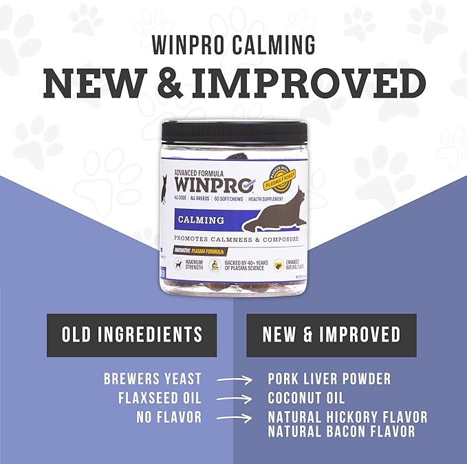 WINPRO Calming Chews for Dogs – Plasma-Powered for Dog Anxiety & Stress Relief– Fast-Acting Dog Calming Chews - Natural Ingredients, Grain-Free - Suitable for All Breeds & Sizes –60 Count Made in USA