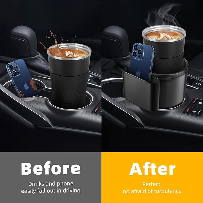 Car Cup Holder Expander, Cup Holder Extender Adapter for Car with Adjustable Base, Fits YETI 24/36/46oz, HydroFlask 32/40oz, Large Water Bottles in 2.7"-4.2" (16-46 OZ)