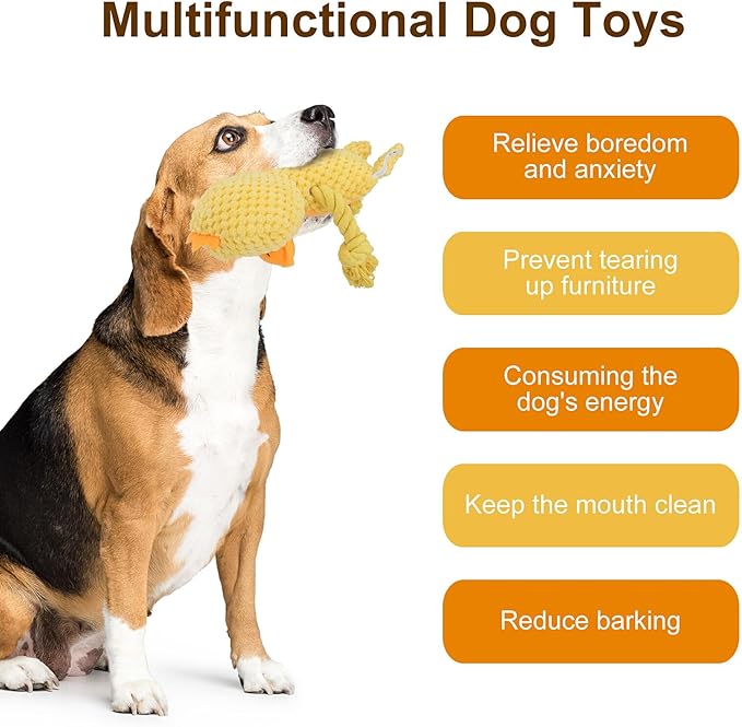 TONYFY Dog Toys, Dog Squeaker Toys with Crinkle Paper, Stuffed Animal Dog Plush Chewing Toy, Cotton Rope Interactive Toys for Puppy, Small, Middle Dogs (Yellow Duck)