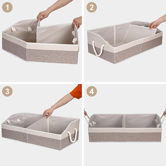 Large Dog Toy Basket With Handle, Foldable Dog Toy Box for Living Room Area, 28.5" Basket for Dog's Toys, Clothes, Organizers and Storage with Hard Board, Anti-slip for Pet Toys (Brown, Large)