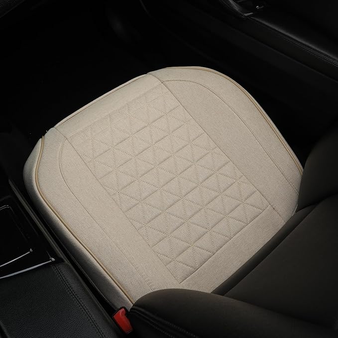 West Llama Linen Front Car Seat Cover Protector Anti-Slip Bottom Seat Cover Fits 95% of Vehicles,Wrapping Around The Bottom,Triangular Pattern(Beige-1Pcs)