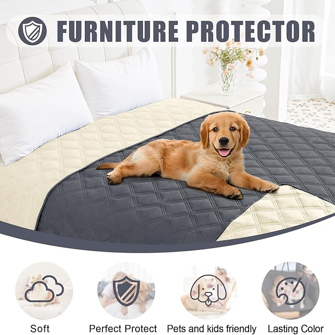 Smiry Waterproof Dog Bed Cover Blanket 40x70, Soft Reversible Pet Blanket, Washable Leakproof Cats Dogs Couch Cover for Sofa, Couch, Furniture, Lattice, Dark Grey/Beige