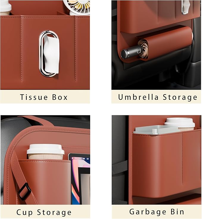 GMQ Backseat Car Organizer with Tray 1 Pack,Car Backseat Organizer with Foldable Table for Kids,Multifunctional Seat Back Organizer with Storage Pockets Car Storage Organizer (Coffee Brown)