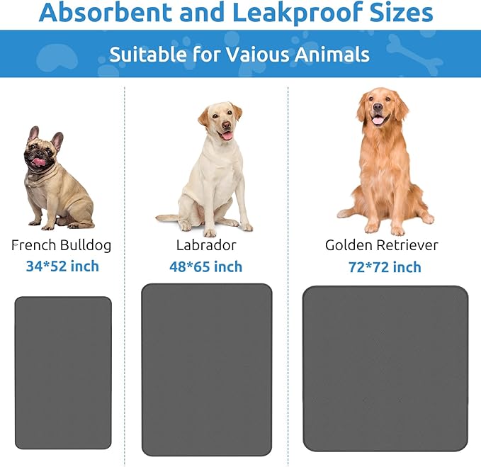 Washable Reusable Dog Pee Pads, 72"x72" Absorbent & Waterproof Puppy Training Pad for Crate, Playpen & Carpet, Large Potty Pads for Dogs, Cats & Small Pets